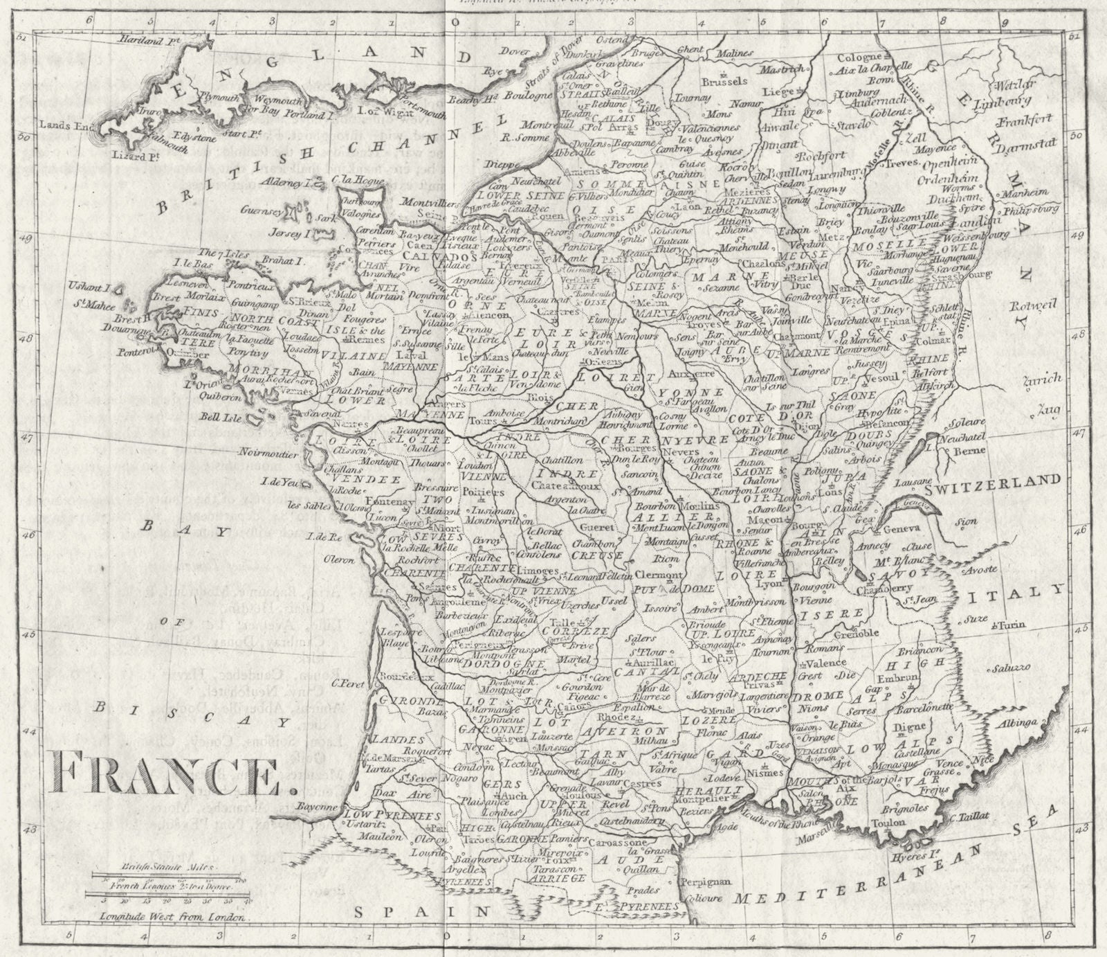 FRANCE. Walker 1800 old antique vintage map plan chart